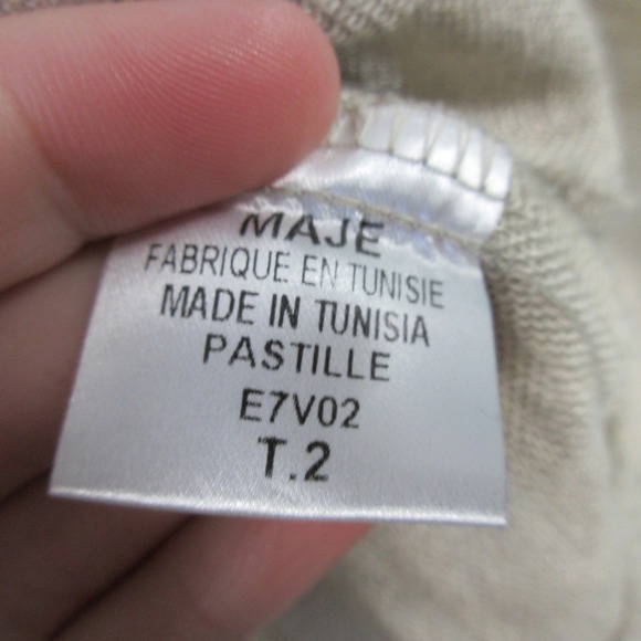 Maje Metallic Blazer Linen Top Jacket Women 2 M Beige Crop Peplum Office y2k 290 - Picture 6 of 13